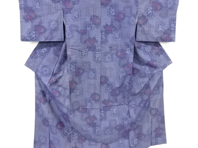 JAPANESE KIMONO / ANTIQUE KIMONO / SILK / TSUMUGI / WOVEN FLOWER CLASSICAL PATTERN